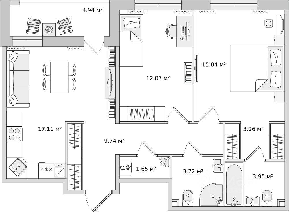 2-комн. квартира, 71,48 м², в ЖК ЦДС «Dreamline»