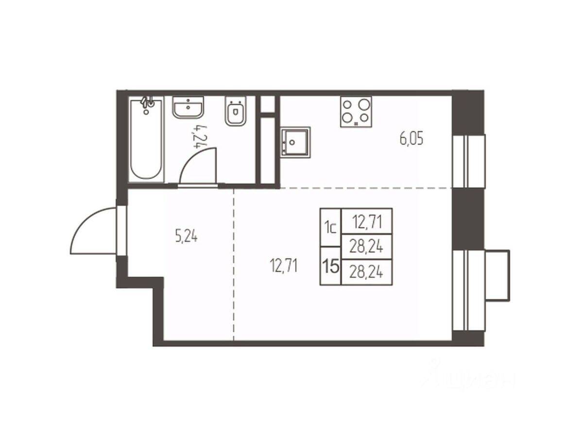 Планировка 1 комнатной квартиры, 28.2 м², в «Новая Ивантеевка»