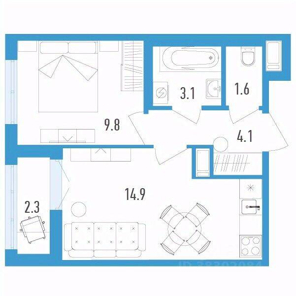Планировка 1 комнатной квартиры, 34.7 м², в «Aerocity 4»