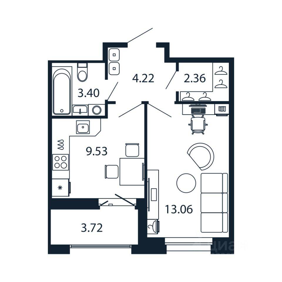 1-комн. квартира, 32,1 м², в ЖК Полис Новоселье