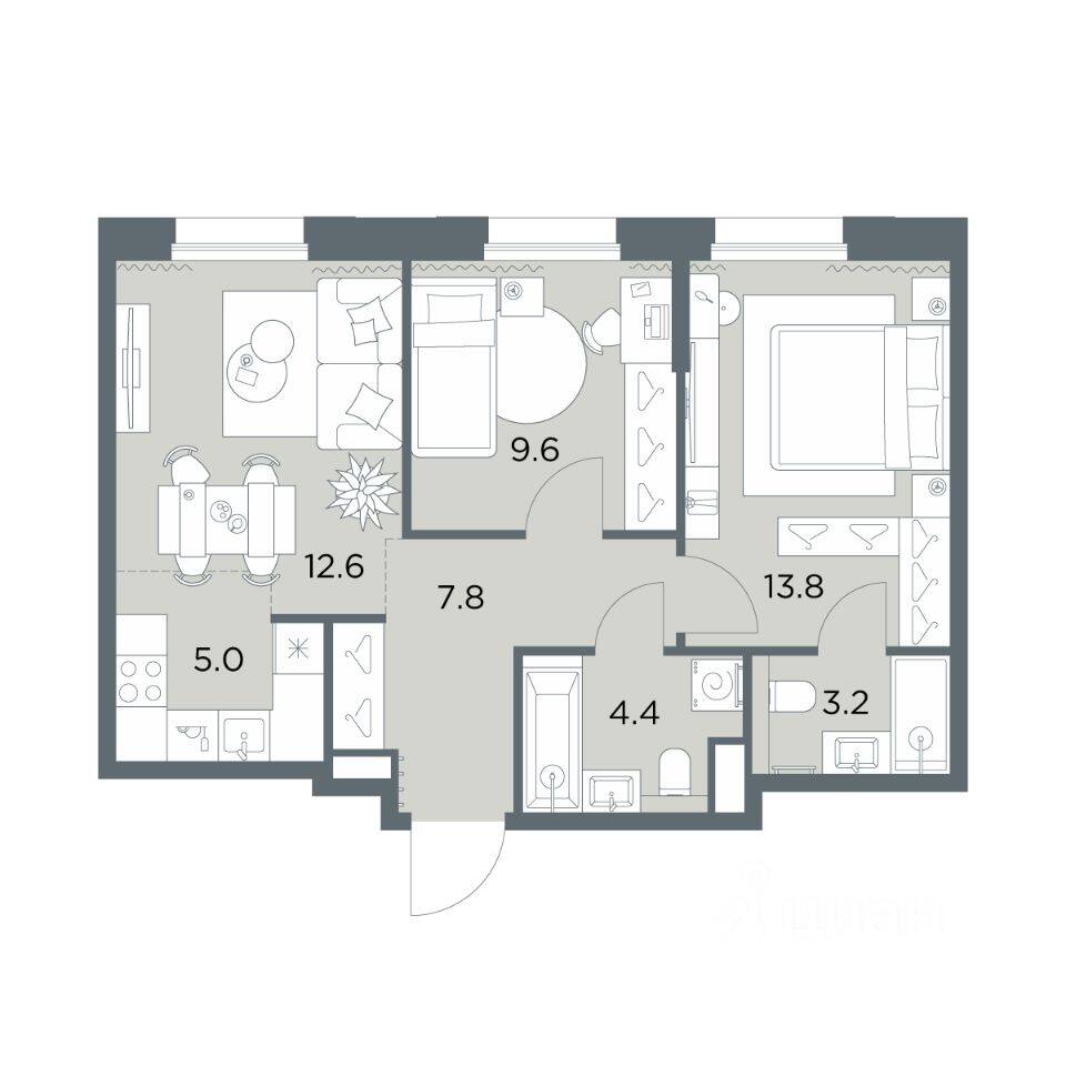 3-комн. квартира, 56,4 м², в ЖК «Станиславский»