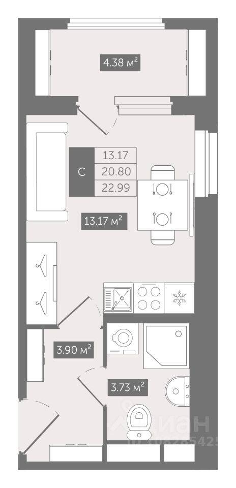 Квартира-студия, 22,99 м², в ЖК UP-квартал «Воронцовский»