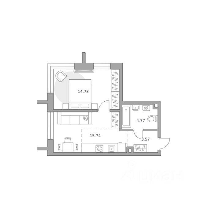 1-комн. квартира, 38,81 м², в ЖК «Дубровка от Гранель»