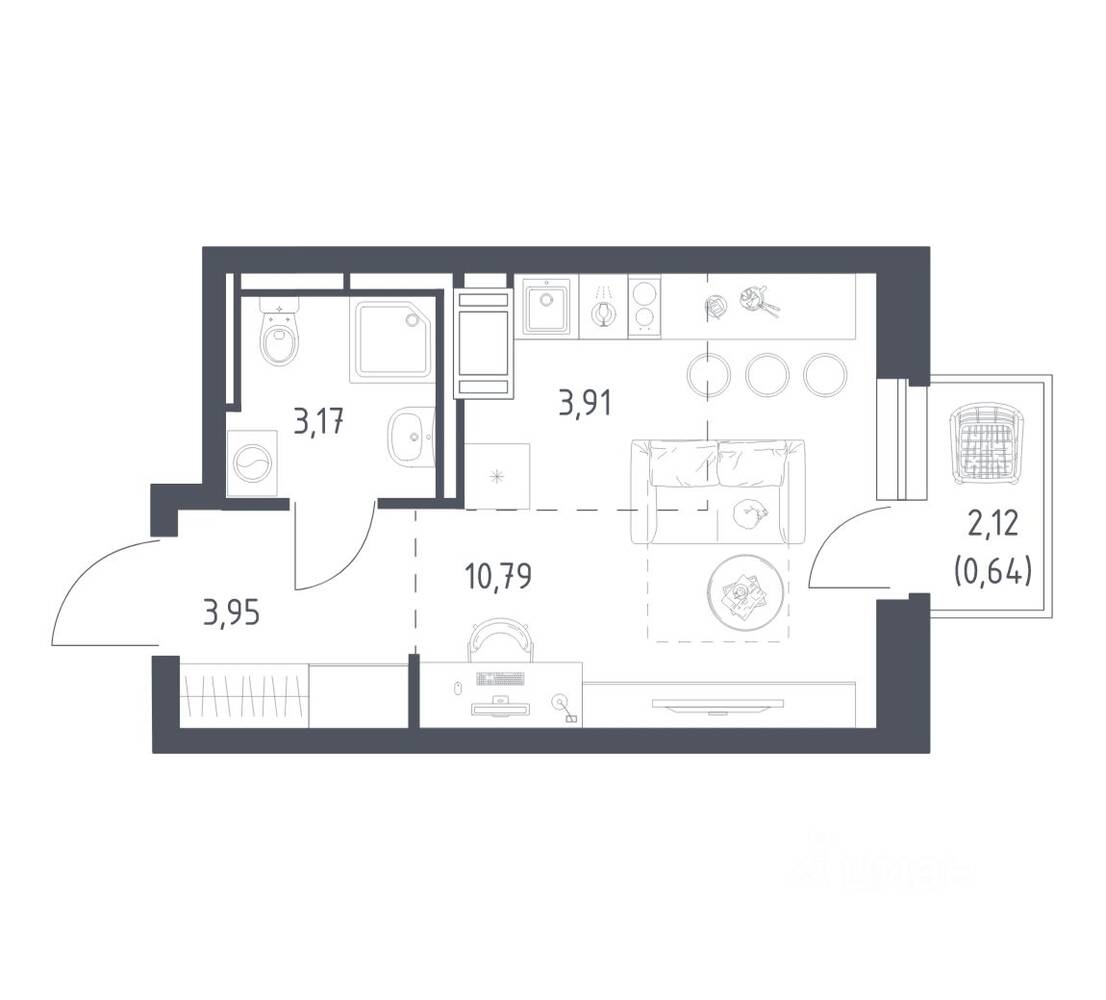 Планировка 1 комнатной квартиры, 22.46 м², в «Большое Путилково»