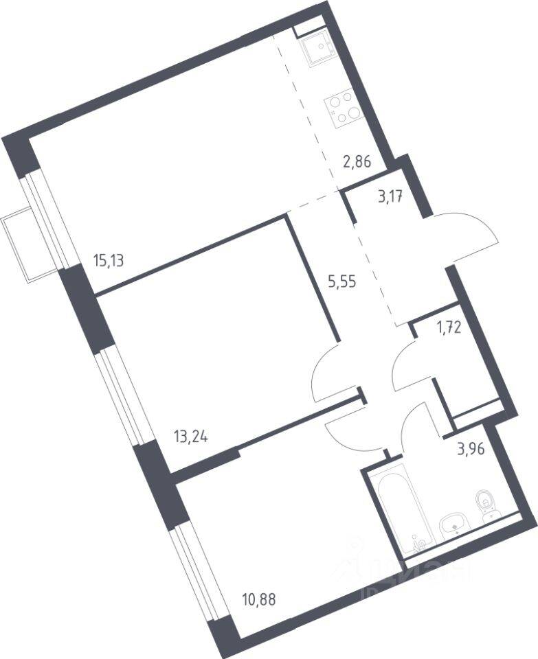 2-комн. квартира, 56,51 м², в ЖК Молжаниново
