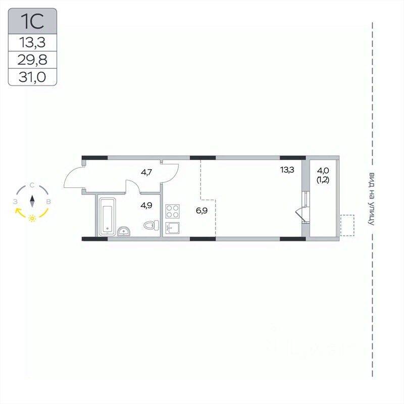 Квартира-студия, 31 м², в ЖК «Пироговская Ривьера»