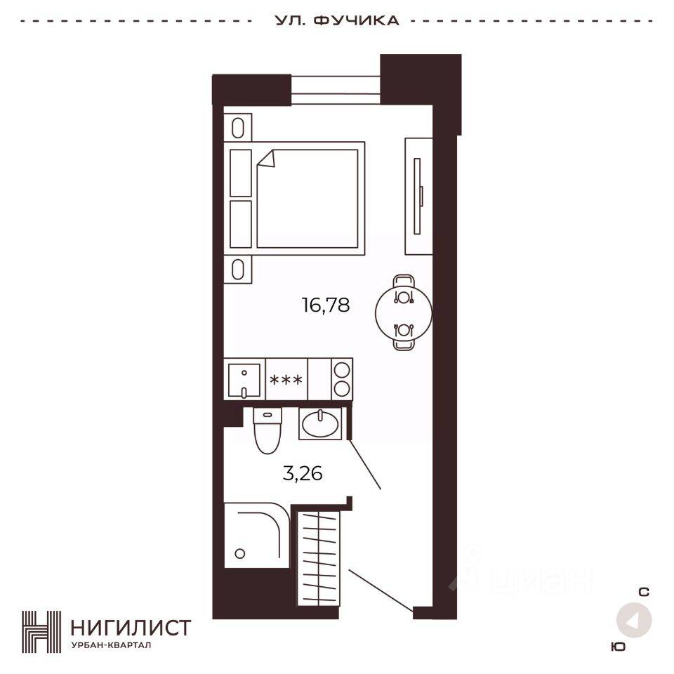 Планировка 1 комнатной квартиры, 20.04 м², в «Нигилист (Concept)»