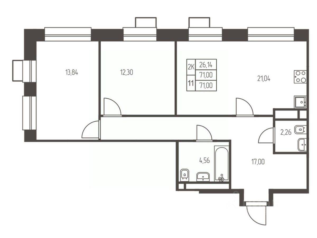 2-комн. квартира, 71 м², в ЖК Новая Ивантеевка