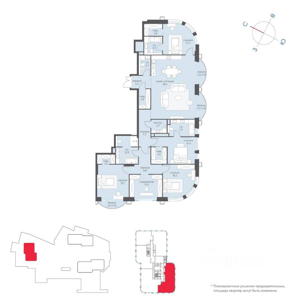 5-комн. квартира, 211,1 м², в ЖК Татарская 35