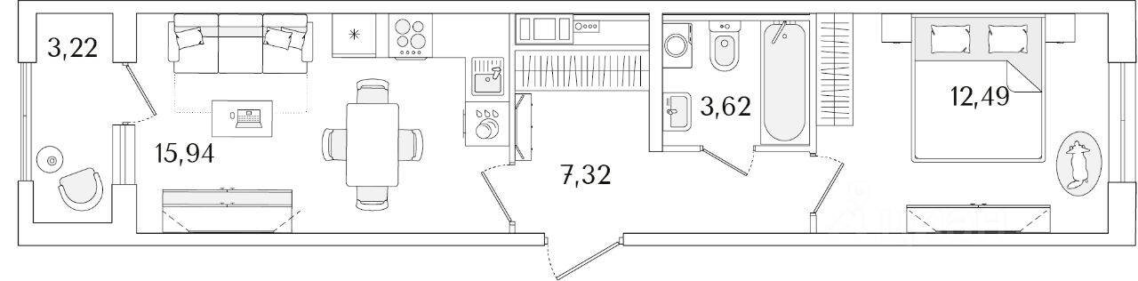 1-комн. квартира, 40,98 м², в ЖК «Гранат»