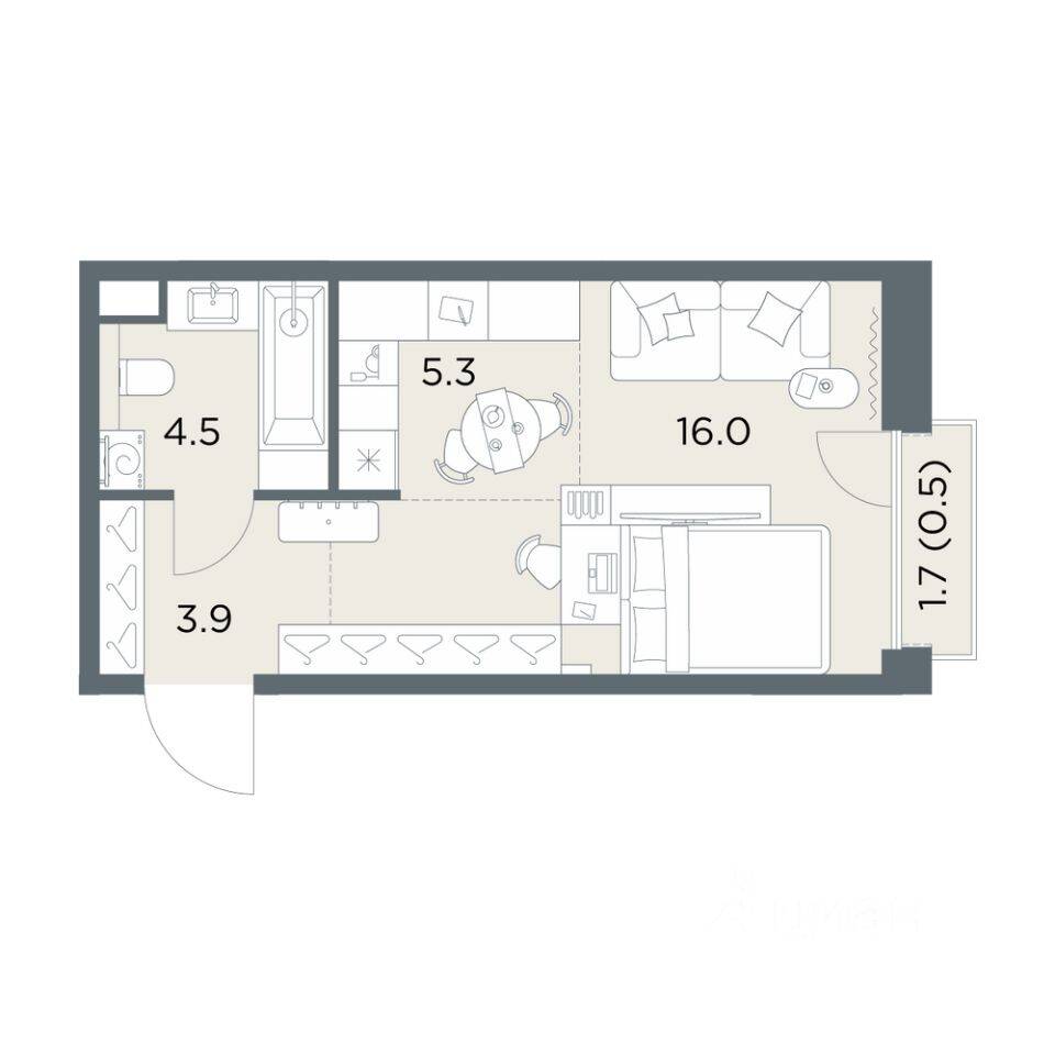 Планировка 1 комнатной квартиры, 30.2 м², в «Станиславский»