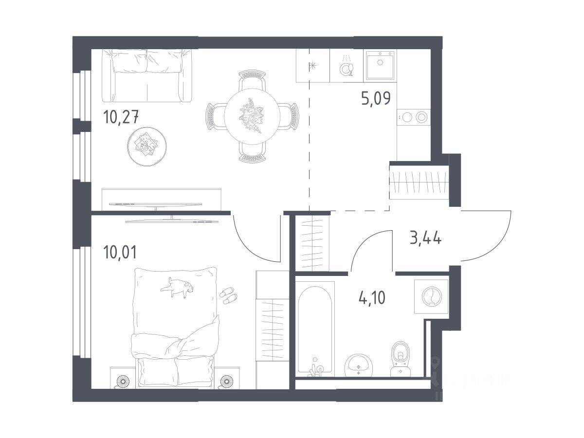 1-комн. квартира, 32,91 м², в ЖК «Пригород Лесное»