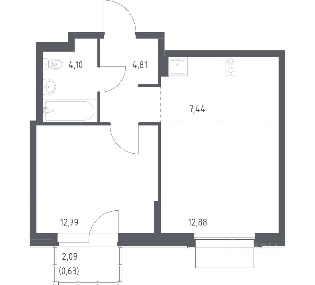 1-комн. квартира, 42,65 м², в ЖК Новое Внуково