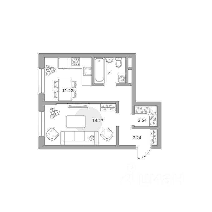 1-комн. квартира, 39,27 м², в Малоэтажный ЖК Живописный