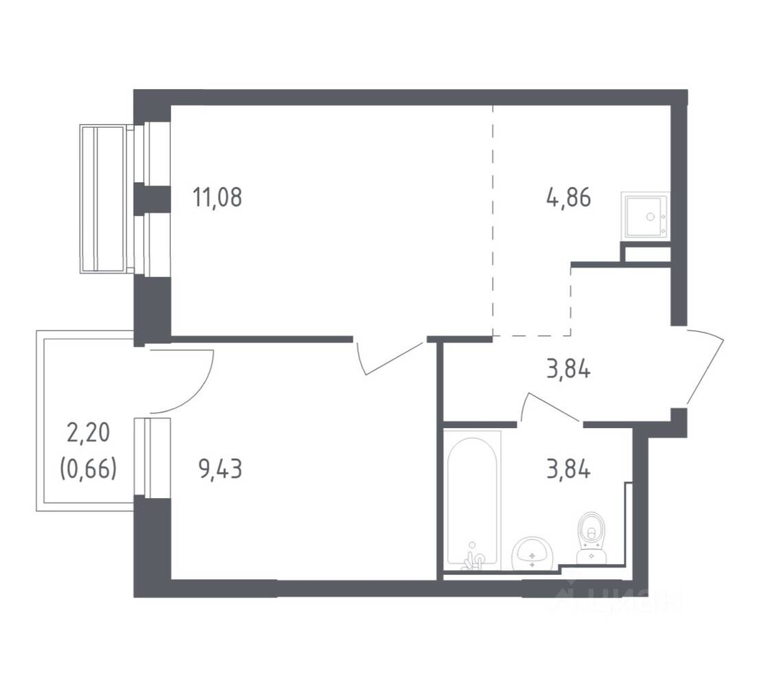 1-комн. квартира, 33,71 м², в ЖК Рублевский Квартал