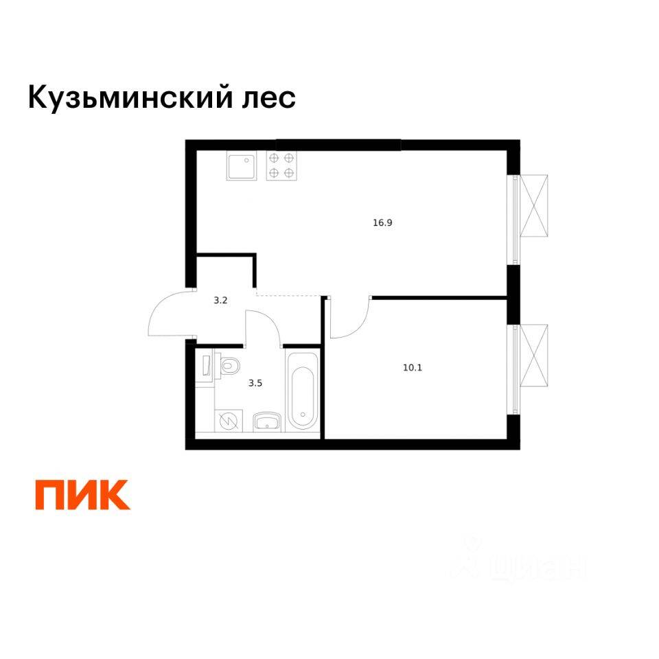 1-комн. квартира, 33,7 м², в ЖК «Кузьминский лес»