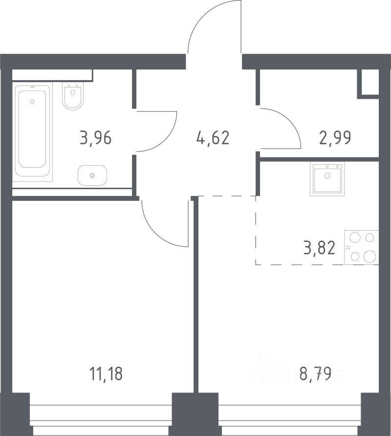 1-комн. квартира, 35,36 м², в ЖК Nova