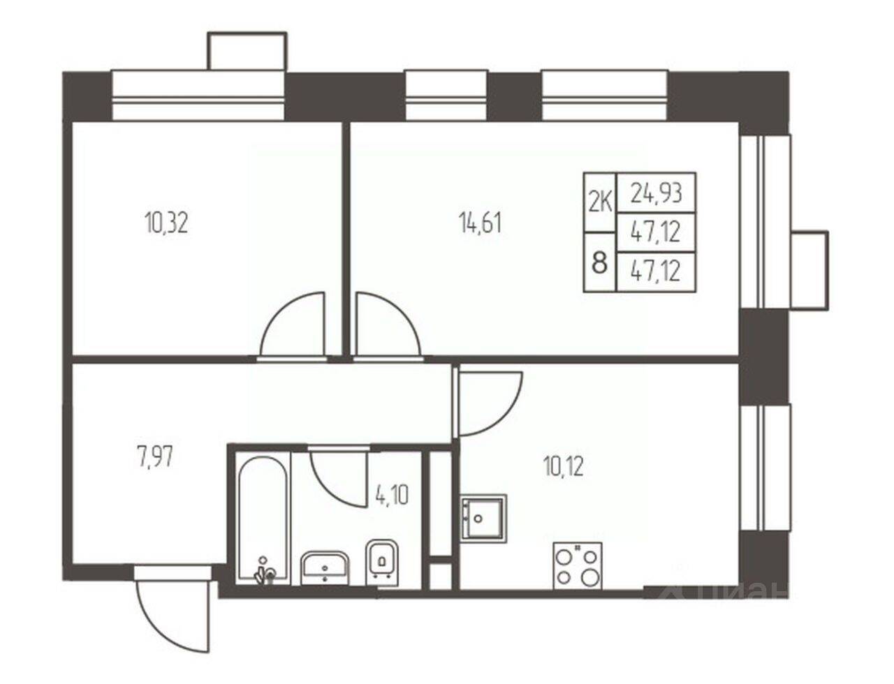 2-комн. квартира, 47,1 м², в ЖК Новая Ивантеевка