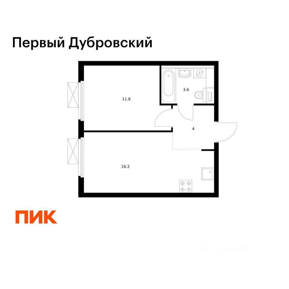1-комн. квартира, 35,6 м², в ЖК Первый Дубровский