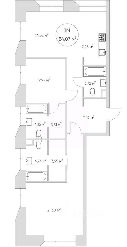 3-комн. квартира, 89,8 м², в Апарт-комплекс N'ice loft
