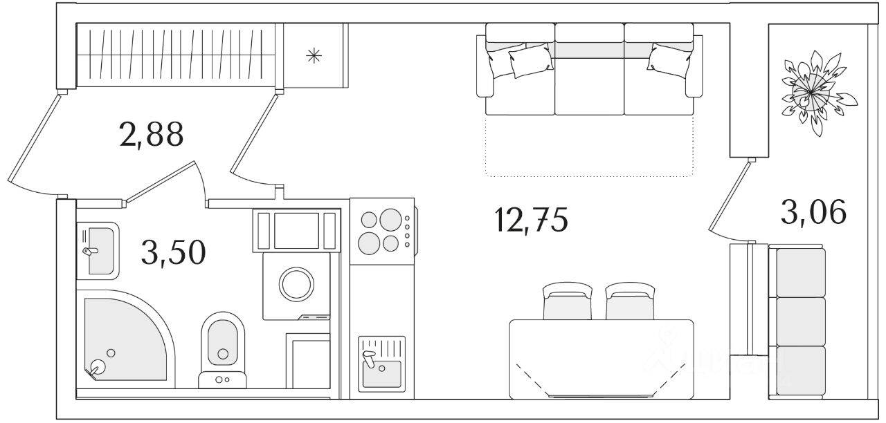 Квартира-студия, 20,66 м², в ЖК Кинопарк