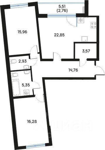 2-комн. квартира, 84,62 м², в ЖК Регенбоген