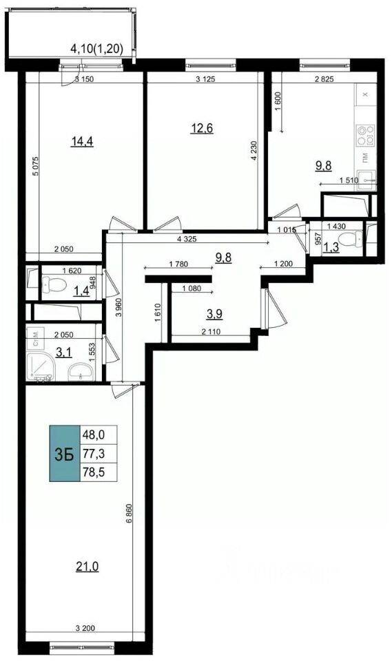 3-комн. квартира, 78,5 м², в ЖК «Одинцово сити»