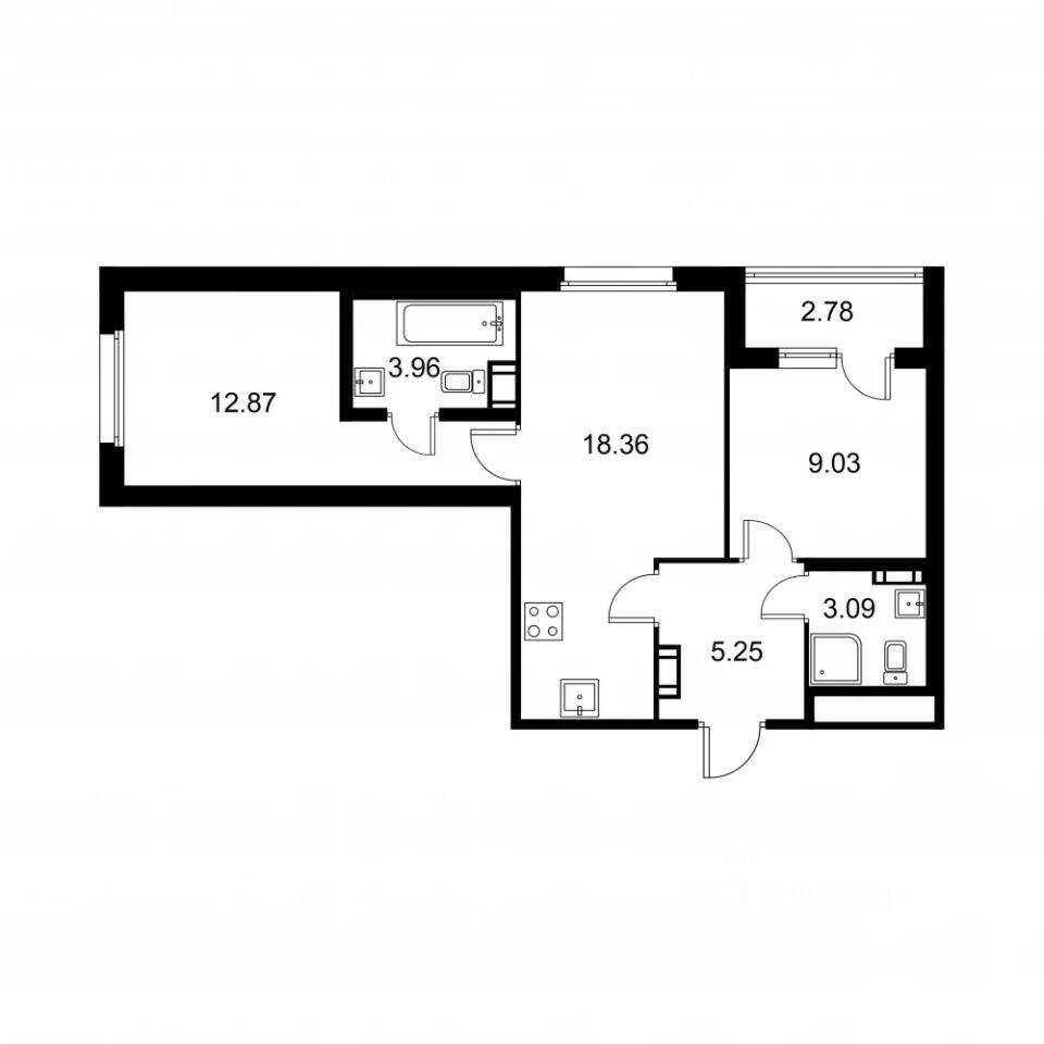 2-комн. квартира, 53,95 м², в ЖК Квартал Заречье