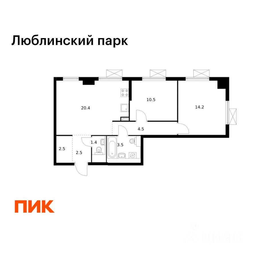 2-комн. квартира, 59,5 м², в ЖК «Люблинский парк»
