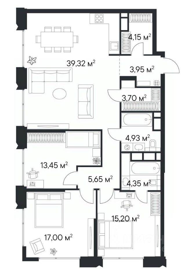 3-комн. квартира, 111,7 м², в ЖК 1-й Нагатинский