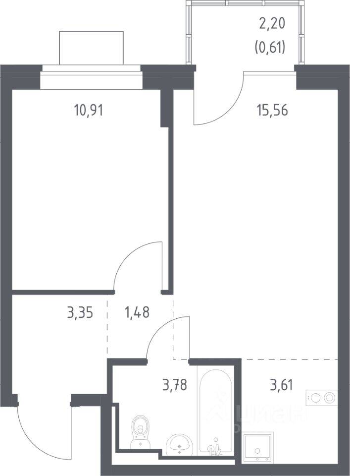 1-комн. квартира, 39,3 м², в ЖК Богдановский Лес