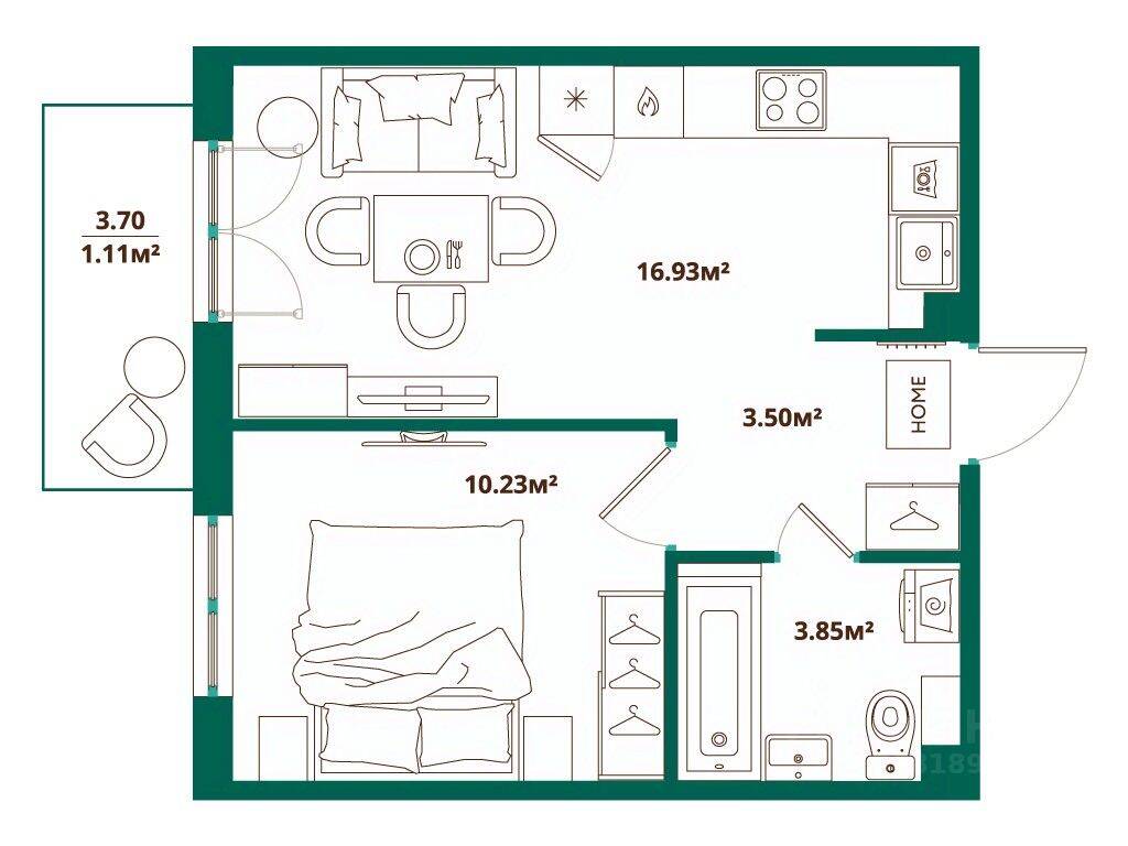1-комн. квартира, 35,62 м², в ЖК ЛесART