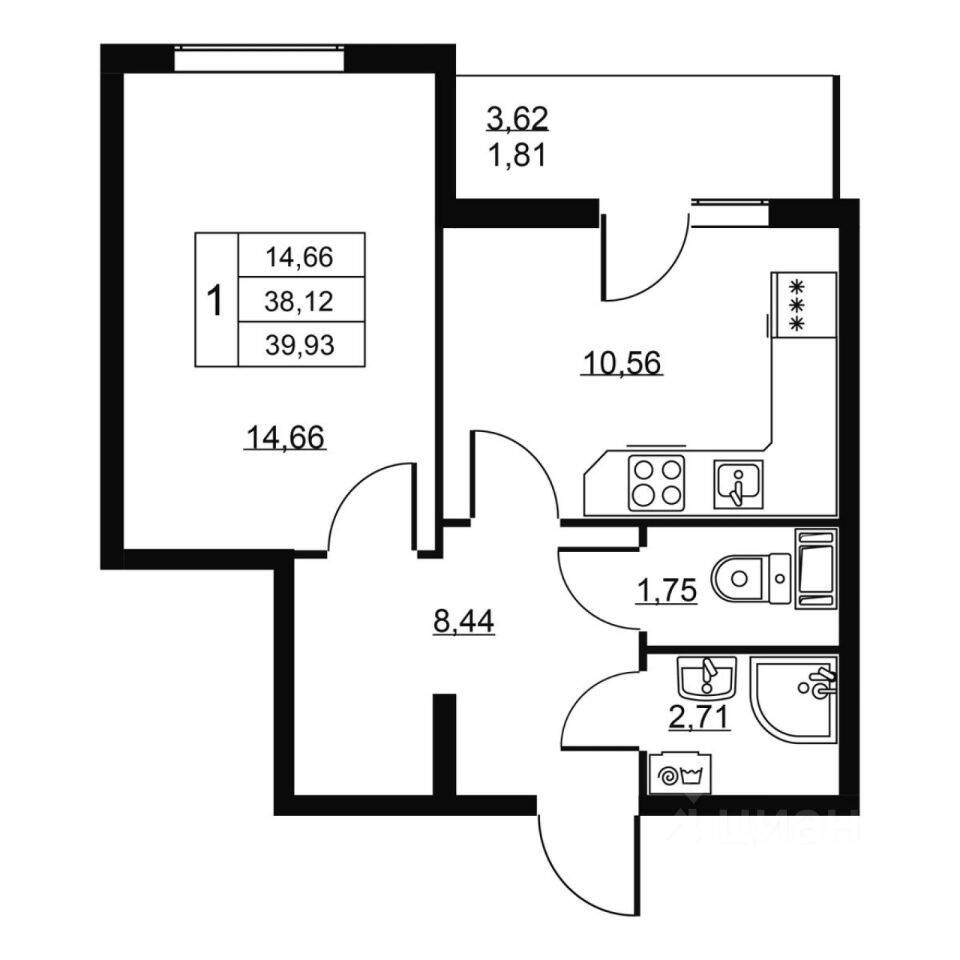 1-комн. квартира, 39,93 м², в ЖК Перспектива