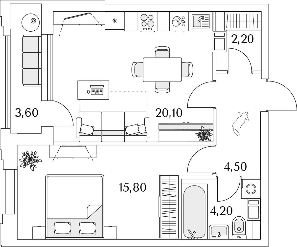 1-комн. квартира, 48,8 м², в ЖК Тайм Сквер