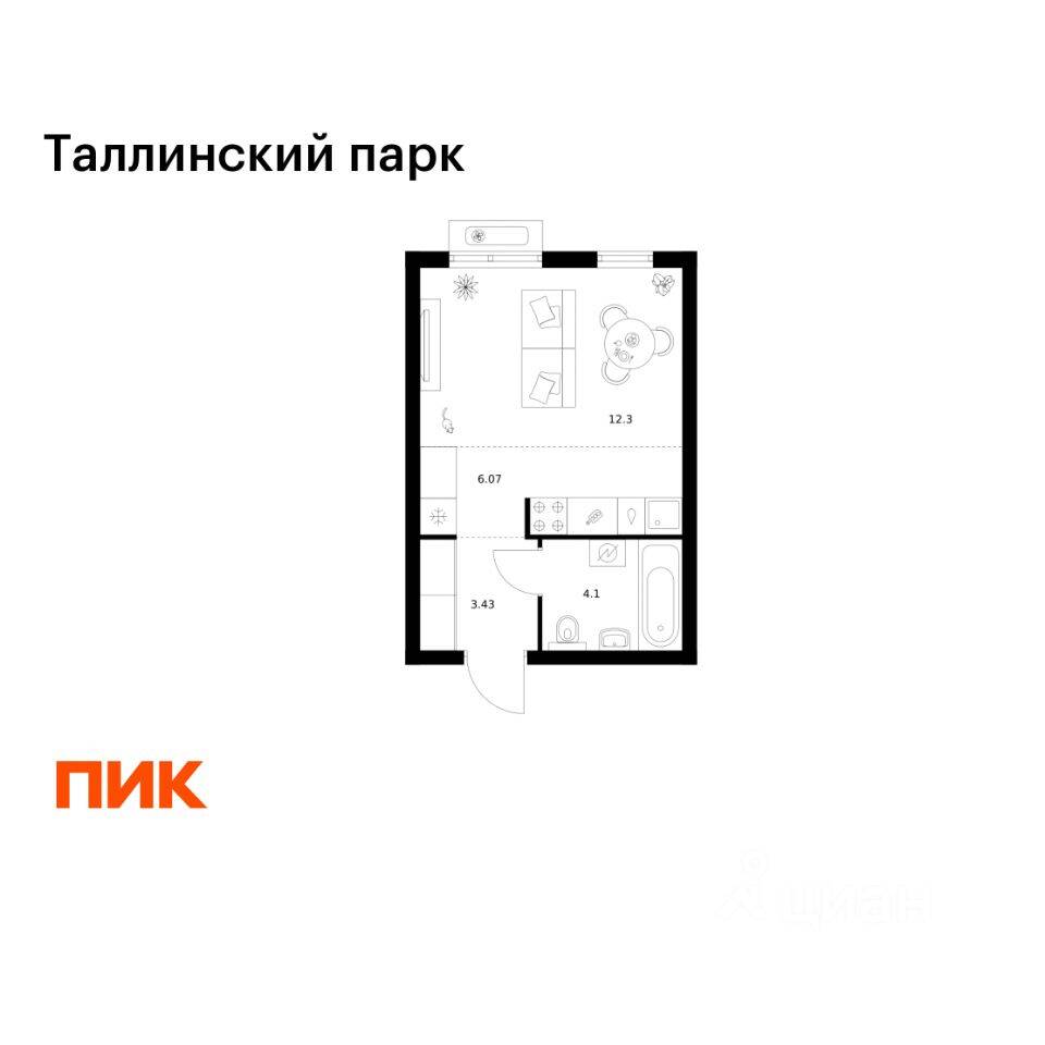 Квартира-студия, 25,9 м², в ЖК Таллинский парк