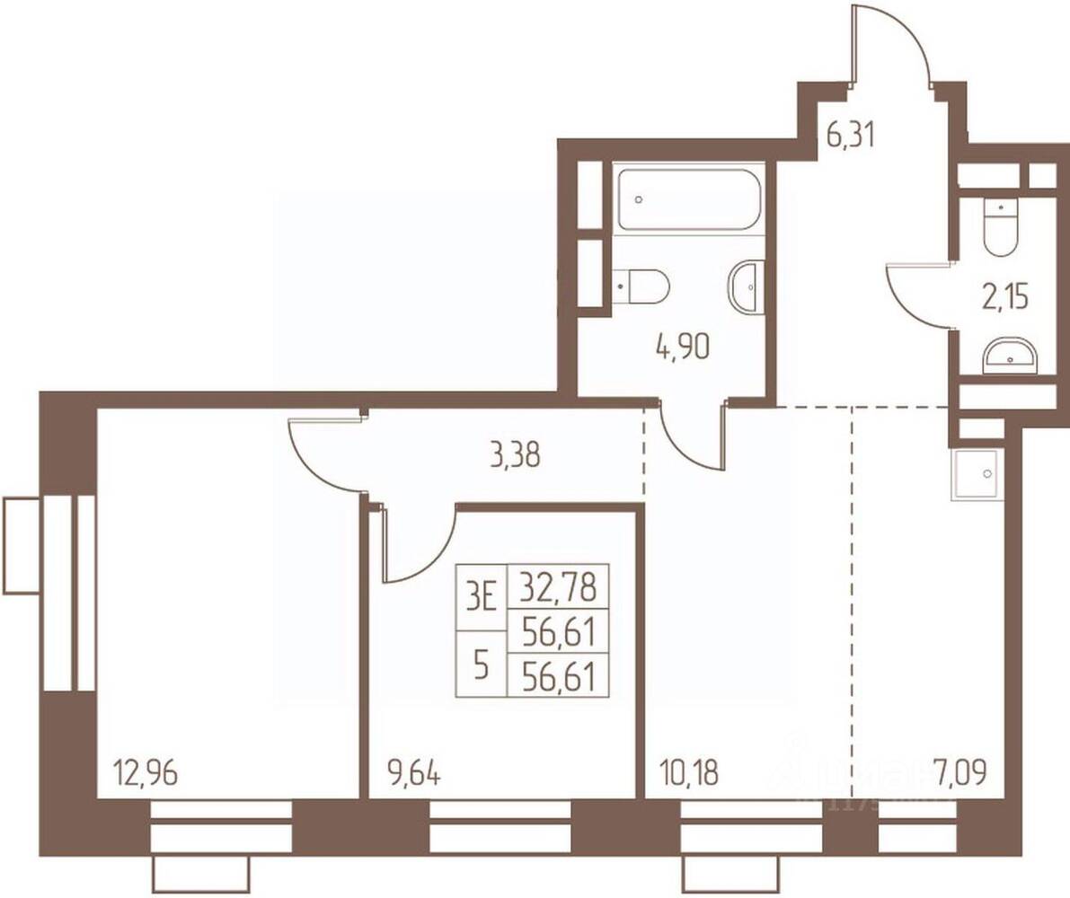 3-комн. квартира, 56,6 м², в ЖК Западная Ивантеевка