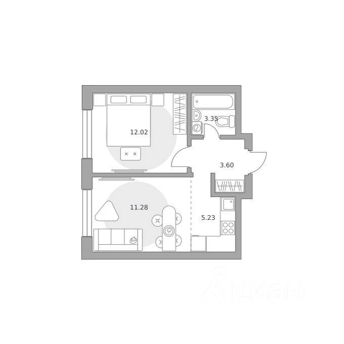 2-комн. квартира, 35,48 м², в ЖК Ильинойс