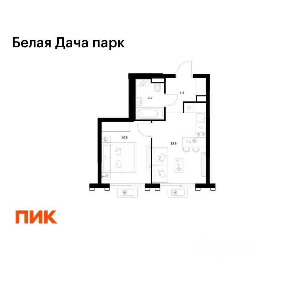 1-комн. квартира, 32,4 м², в ЖК «Белая Дача парк»