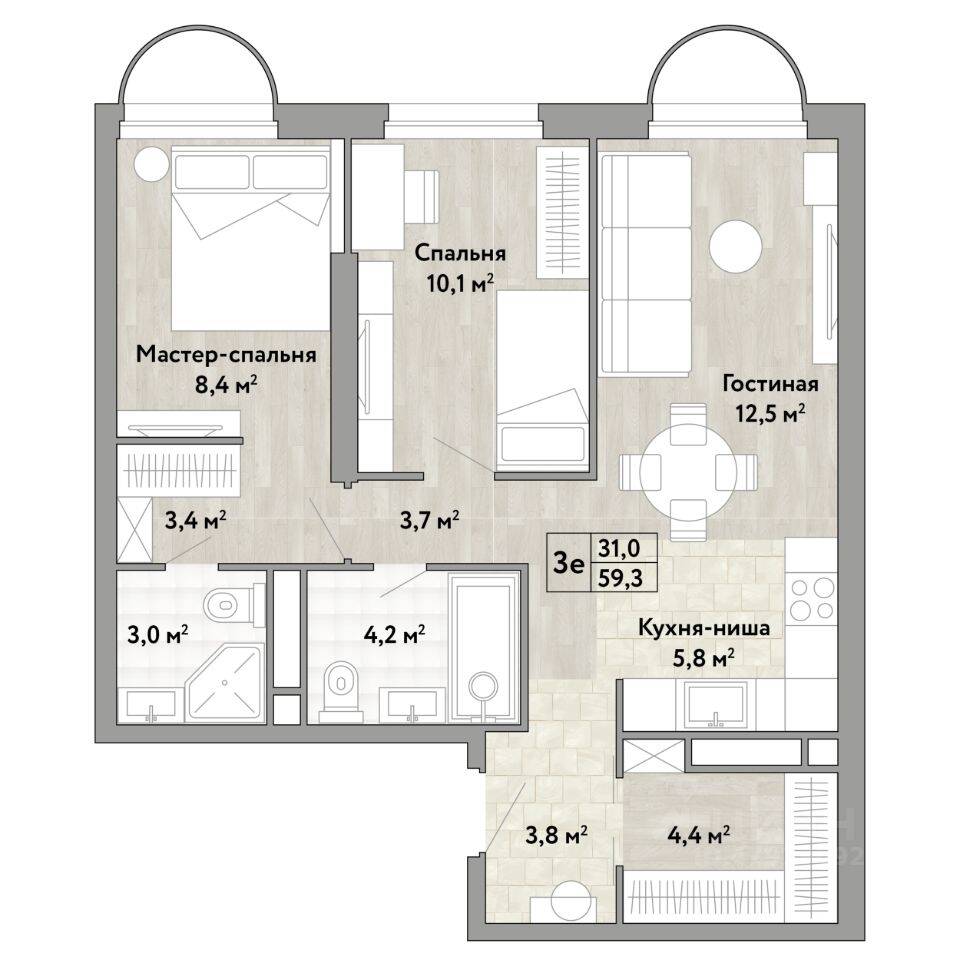 3-комн. квартира, 59,3 м², в ЖК Новые смыслы