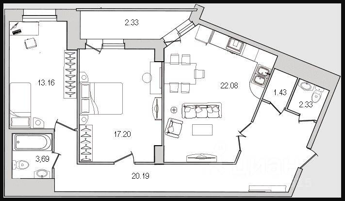 2-комн. квартира, 84,9 м², в ЖК Шекспир