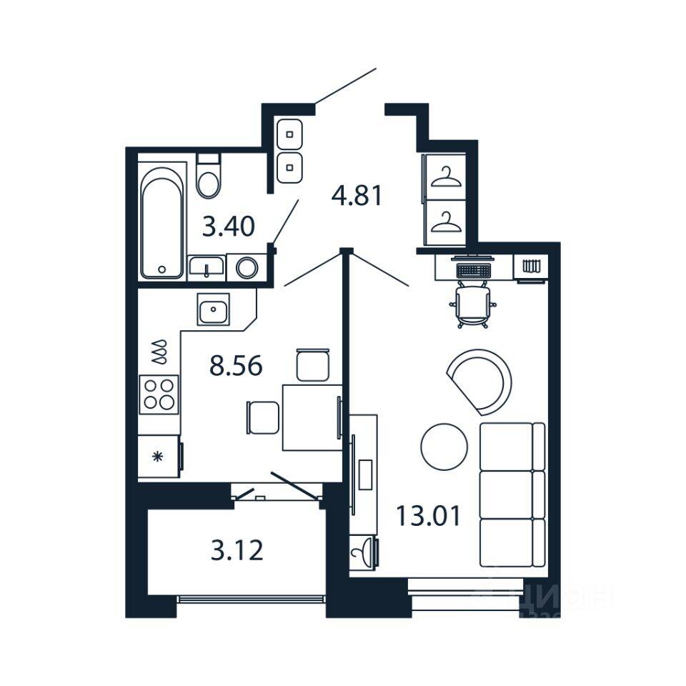 1-комн. квартира, 29,5 м², в ЖК Полис Новоселье