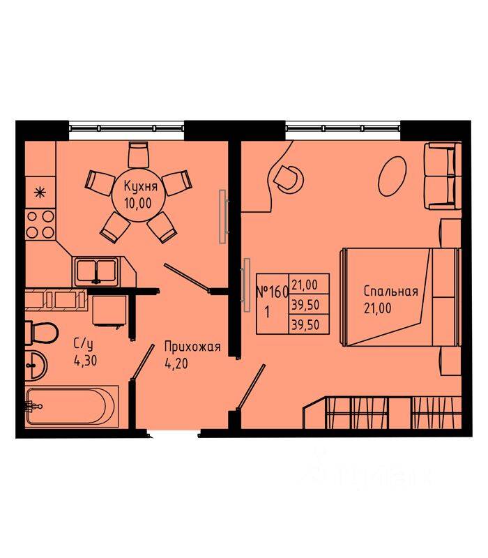 1-комн. квартира, 39,5 м², в ЖК Pixel