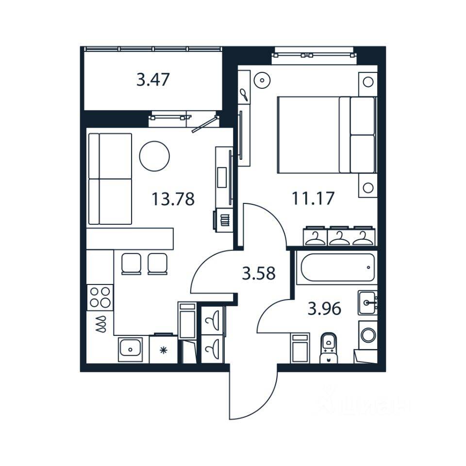 1-комн. квартира, 32,1 м², в ЖК Полис ЛАВрики
