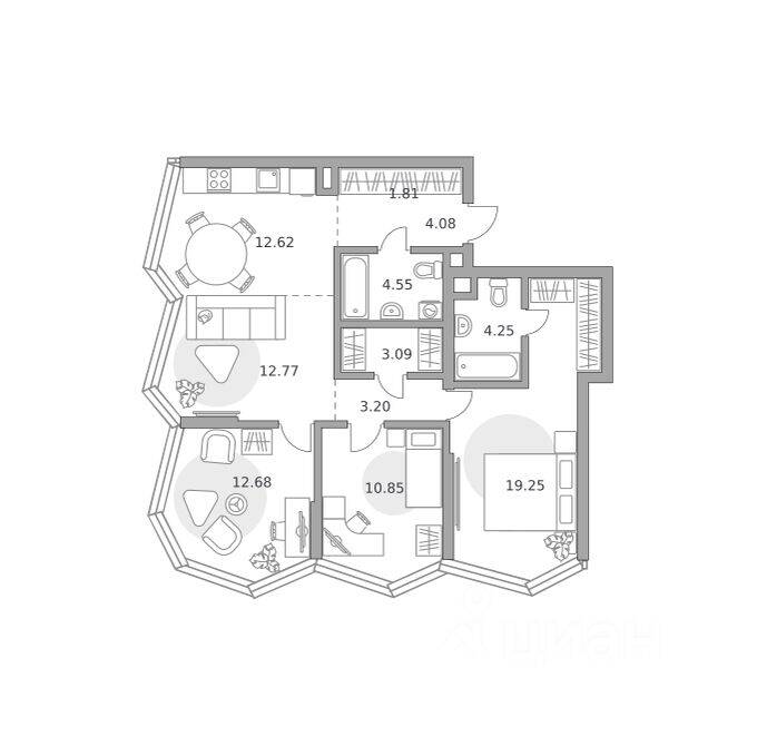 4-комн. квартира, 89,15 м², в ЖК «Мнёвники от Гранель»