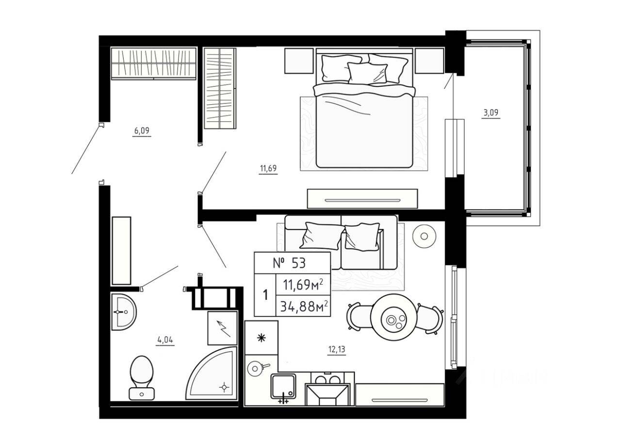 1-комн. квартира, 34,88 м², в Малоэтажный ЖК Аннино Сити