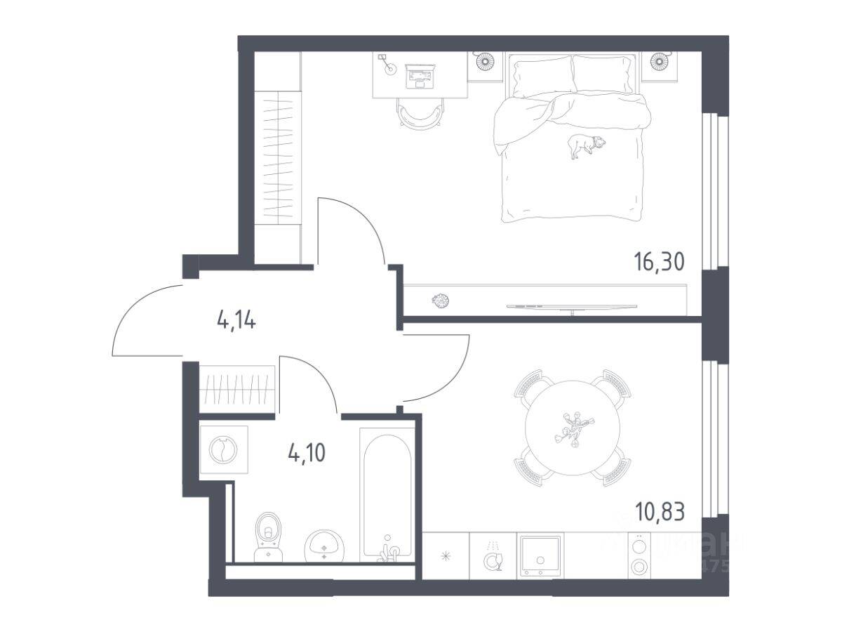 1-комн. квартира, 35,37 м², в ЖК «Пригород Лесное»