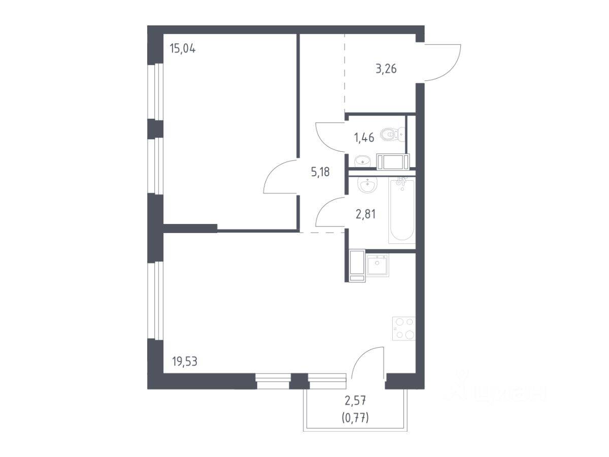 1-комн. квартира, 48,05 м², в ЖК Квартал Торики