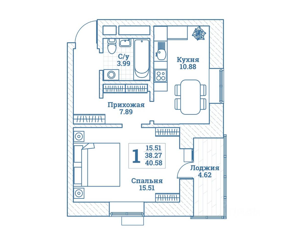 1-комн. квартира, 40,58 м², в ЖК Новоград Монино