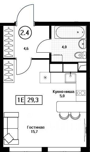 Квартира-студия, 29,3 м², в ЖК Пушкино Град