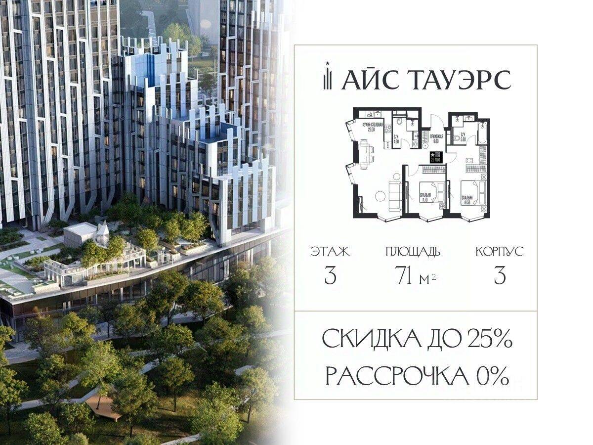 2-комн. квартира, 71 м², в ЖК ICE Towers